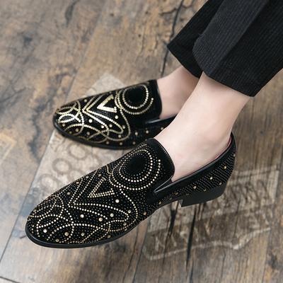 Black Rhinestone Men Dress Shoes Velvet Crystal Luxury Moccasins Men's Loafers Office Business Man Footwear Zapatillas Hombre