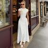 Women's White Polka Dot Sleeveless V-Neck Midi Dress