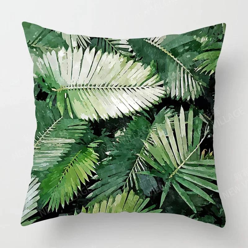 Nordic Fall Home Decor Autumn Throw Pillow Case Sofa Cushion Cover Modern Plant Green Leaf