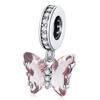 Small Pink Crystal Butterfly Silver Charm Pendant Beads Silver 925