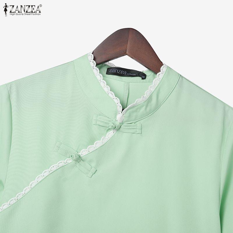 ZANZEA Women Casual Stand Collar Loose 3/4 Sleeve Blouse