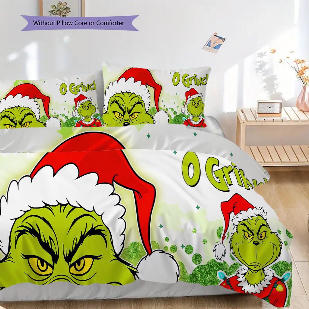 1 ST Grinch patroon Beddengoed Dekbed Set Dekbedovertrek Kussensloop Huisdecoratie Verjaardagscadeau (1 dekbedovertrek + 2 kussenslopen, zonder binnenkussen)