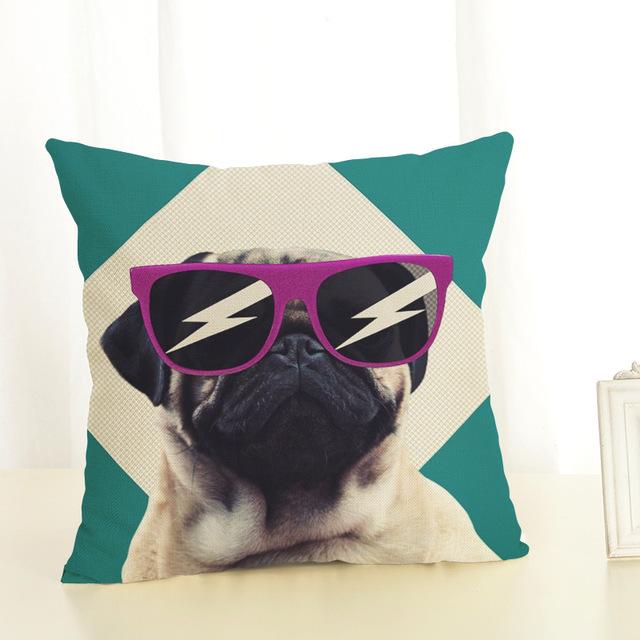 Niedlicher Mops-Hund-Druck-Kissenbezug, kreativer Mops-Baumwoll-Leinen-Kissenbezug, dekorativer Kissenbezug, Wohnaccessoires-Kissenbezug