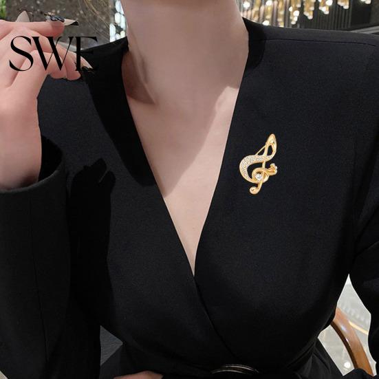 Sweater Pin Women Brooch Sparkling Rhinestone Inlaid Musical Note Shape Anti-Exposure Buckle Suits Shirts Sweaters Bags Outfit Accessory