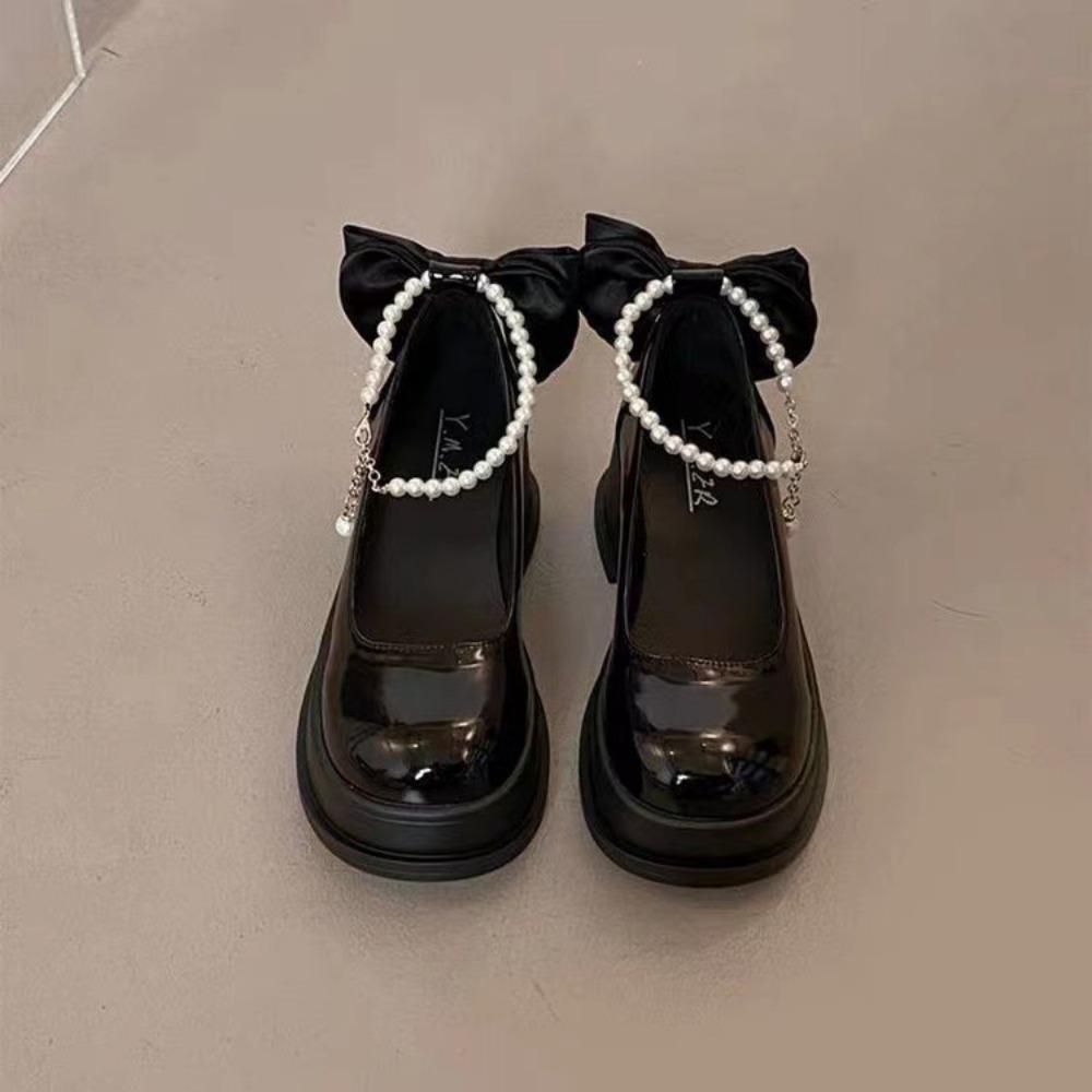 Fashion Vintage Mary Jane Women's Shoes Spring Summer 2024 New Designer  Bow Heeled French Leather Platform Shoes Loafers Ladies