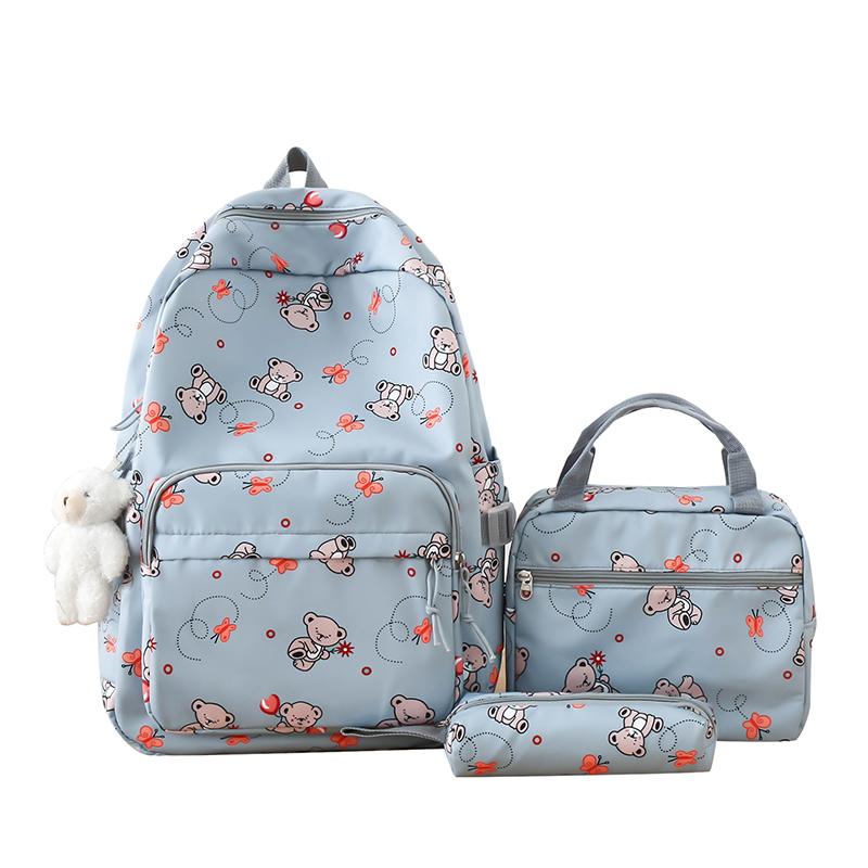 Student Cartoon Backpack Set Female Campus Backpack Lightweight Nylon Three-Piece Schoolbag
