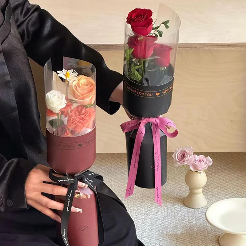 10Pcs Single Stem Bouquet Lining Shaping Piece Round Flower Wrapping Paper Clear Plastic Single Flower Wrapping Bag For Holidays