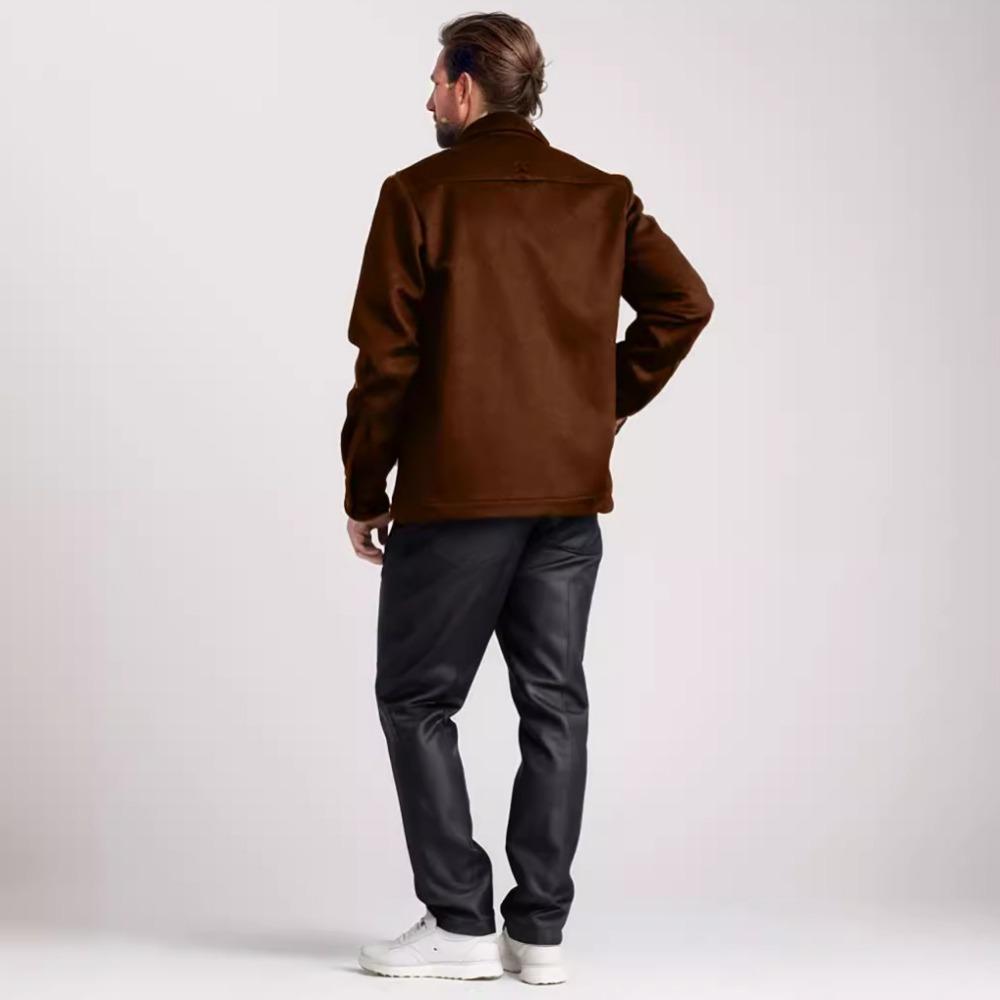 2024 Autumn and Winter New Men's Multi-pocket Woolen Coat Single-breasted Solid Color Woolen Coat Trench Coat