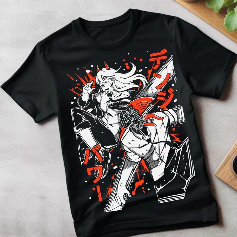 Chainsaw Male Animation CSM Denji Power Black Summer New Vintage Fashion Men and Women Cotton Streetwear