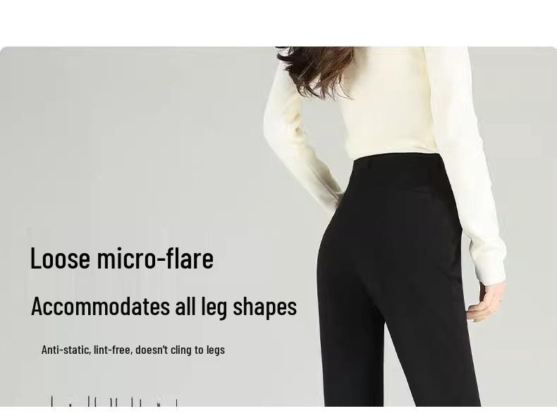 Women's Black Micro Flare Pants - 2025 Spring Collection, High Waist Elastic Slimming Fit, Drapey Suit Style