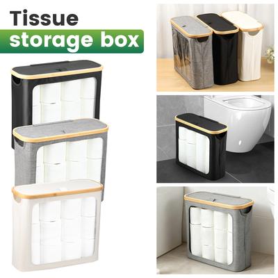 Foldable Toilet Paper Basket Oxford Cloth Roll Paper Storage Box with Lid Holds 9-12 Rolls Bathroom Bedroom Roll Paper Organizer