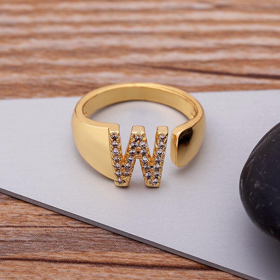 AIBEF New  A-Z Letter Gold Color Metal Adjustable Opening Ring Initials Name For Women Finger Rings Party Crystal Jewelry