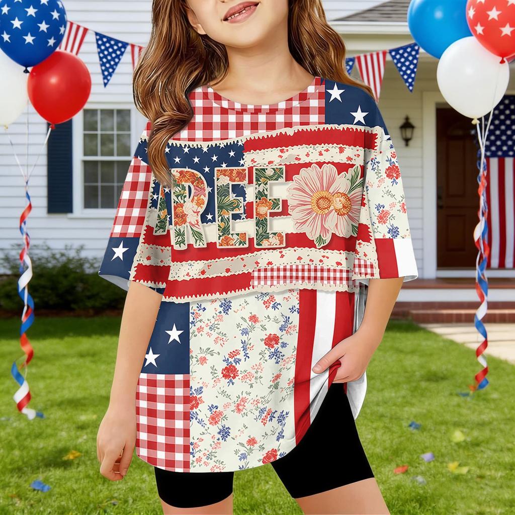 Kids Independence Day Print Round Neck Short Sleeve Casual T-shirt