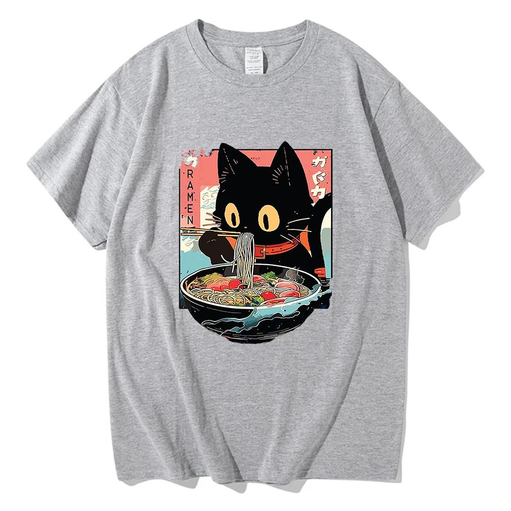 

Camiseta de ramen de comida para gatos Kawai ropa de animación femenina Harajuku ropa blusa neutral blusa transpirable 4XL