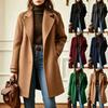 2026 Womens Vintage Casual Mid-Length Lapel Wool Blend Coat Solid Color Single-Breasted Outerwear