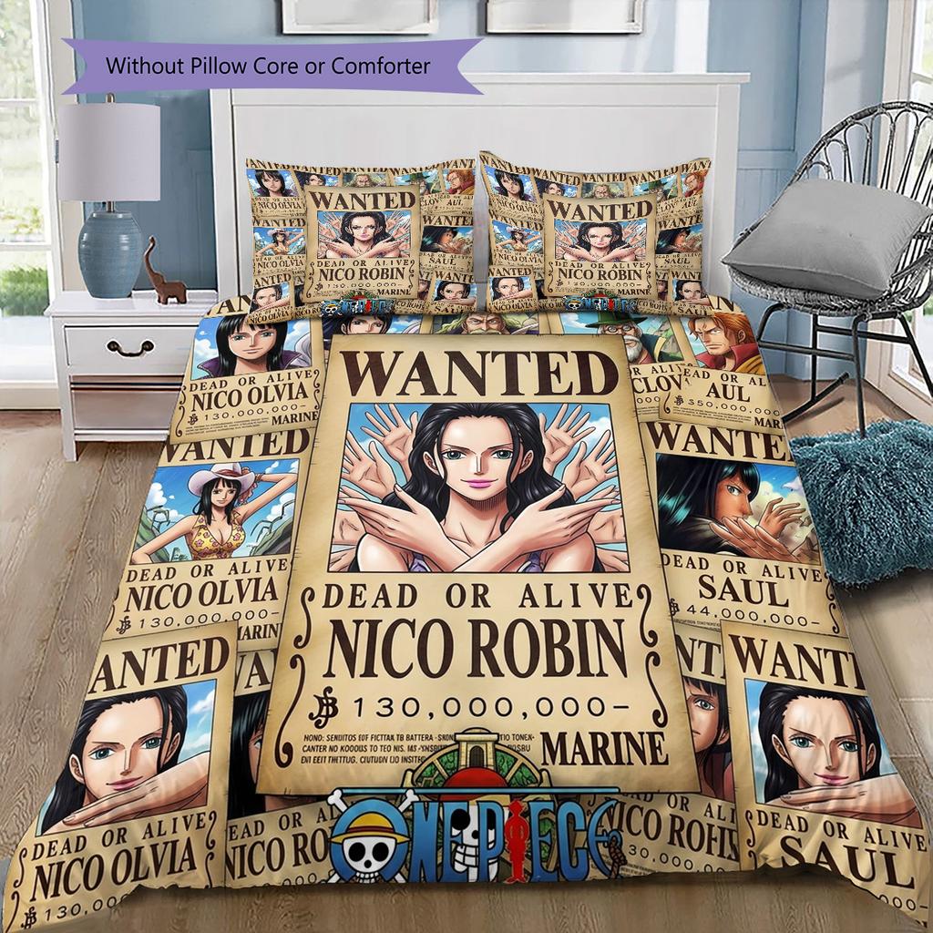 One Piece Poster Pattern Bedding Quilt Set Quilt Cover Pillowcase Home Birthday Gift(1 * Duvet Cover + 2 * Pillowcase, Without Core)