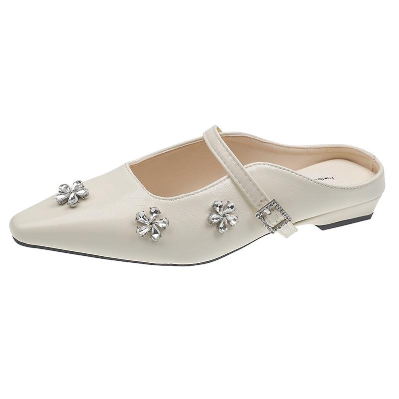 

Coarse heel French silver temperament bag head half slippers women s shoes wear 2025 spring and summer rhinestone Mary Jane sandals 35