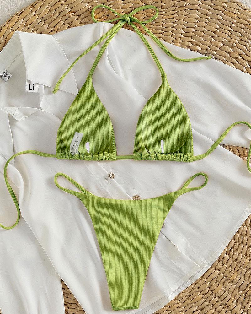 2025 Summer Women's Sexy Multicolor Halter Lace-Up Bikini Swimsuit
