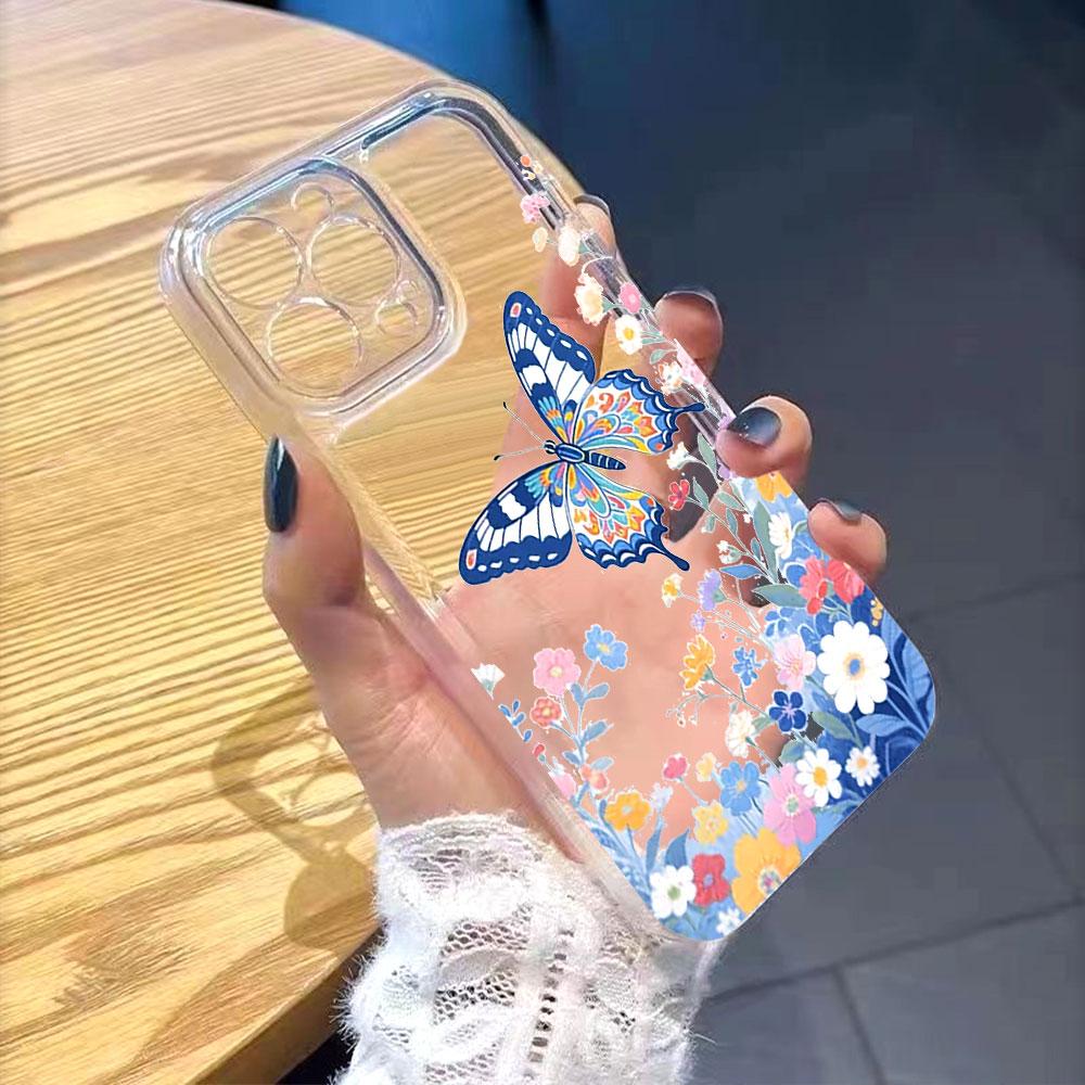 Colorful Butterfly with Floral Border Phone Case for IPhone 17 15 16 14 13 12 11 Pro Max  Plus 12 13 Mini TPU Protect Cover