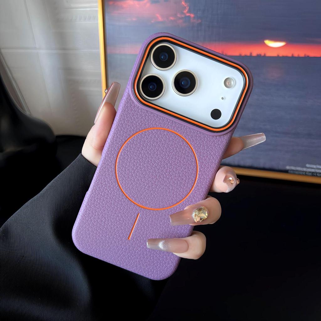 Lychee Pattern iPhone 17 PM Case: Shockproof Magnetic Protection for 16 Pro Max & 15 PM with Contrasting Colors