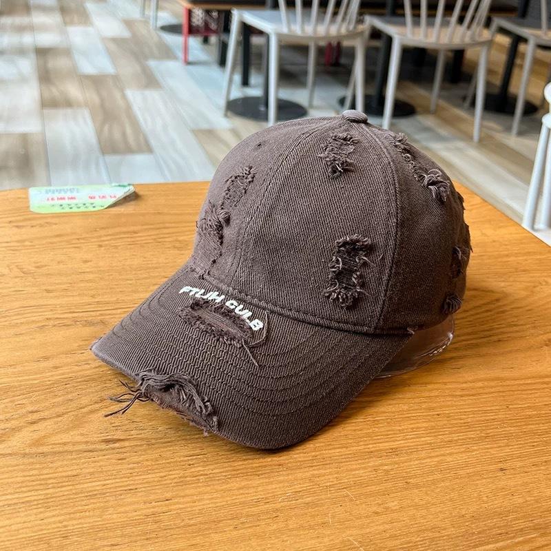Couple retro old ripped baseball hat men's and women's tide street personality versatile soft top sunshade cap