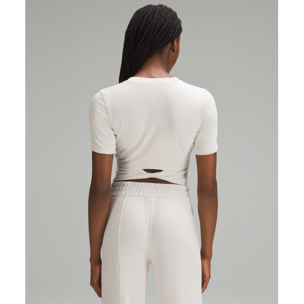 Lululemon Twist Back Ribbed Short Sleeve Shirt Bone