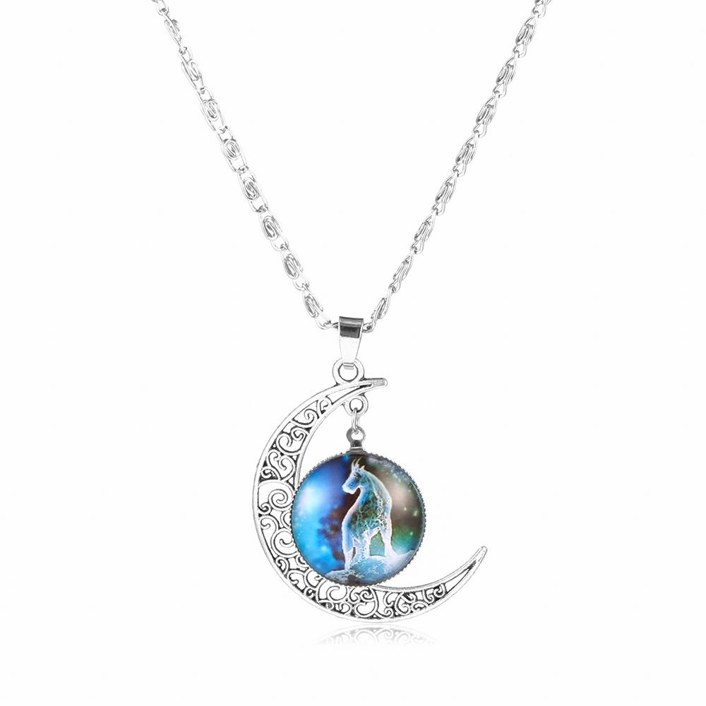 12 Zodiac Signs Glass Dome Crescent Moon Necklace for Women Aries Taurus Cancer Aquarius Pisces Necklace Fashion Party Jewelry