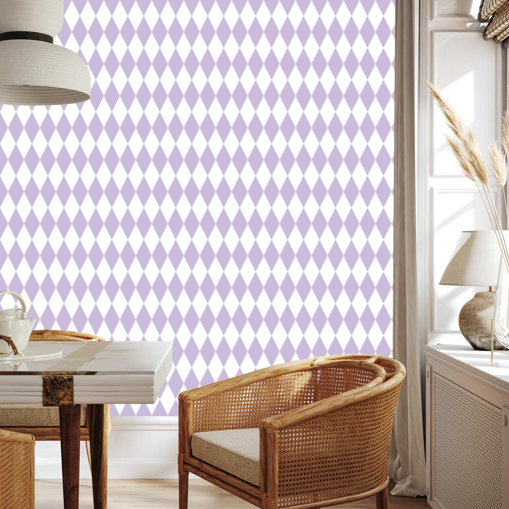 Harlequin Diamonds Wallpaper White and Lavender for Living Room and Bedroom 50x1000
