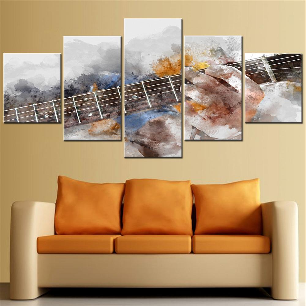 

5 Panel Canvas Art Wall Decor Poster Print Abstract Playing Guitar Watercolor Painting Aesthetic Room Decor for Pictures 20X35 20X45 20X55CM