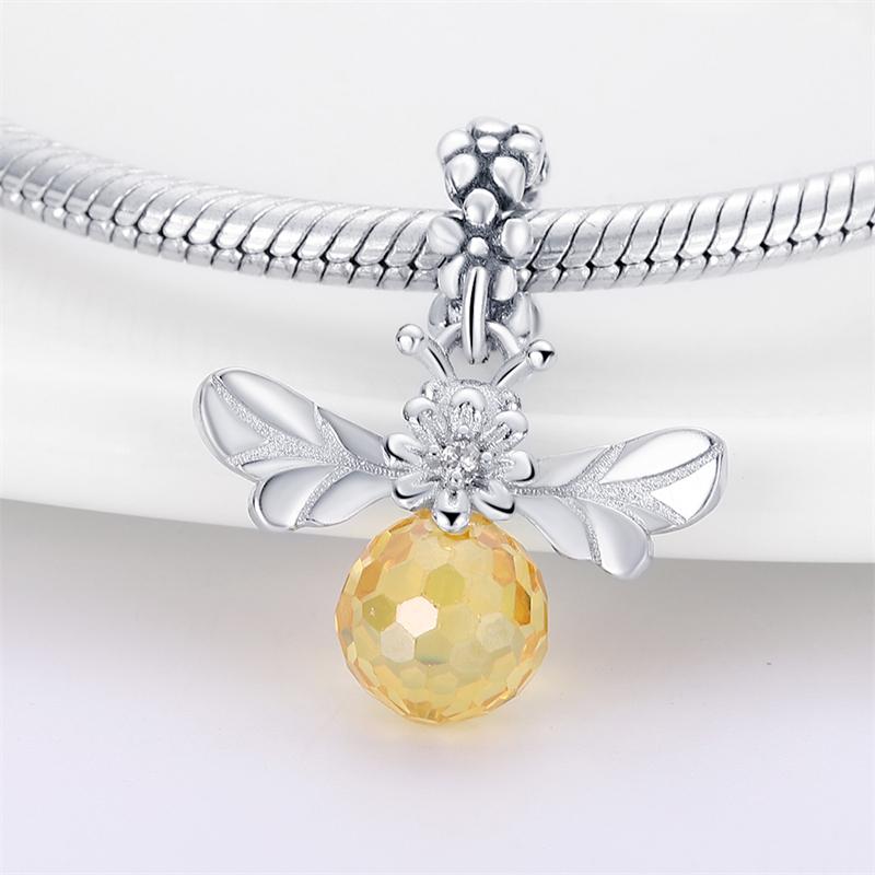 Charms Authentic Copper Plated Yellow Crystal Bee Decorative Pendant Beads Fit Wrist Bracelet Do-It-Yourself Fine Gift Women Delicate Jewelry