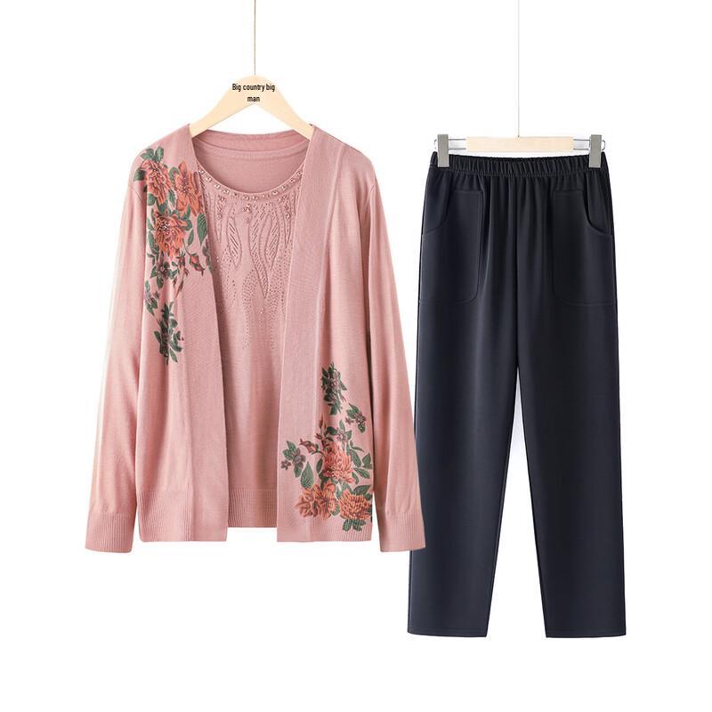 

YUZHAOLIN Вязаный комплект из 3 предметов с пионами для женщин среднего и пожилого возраста 3XL