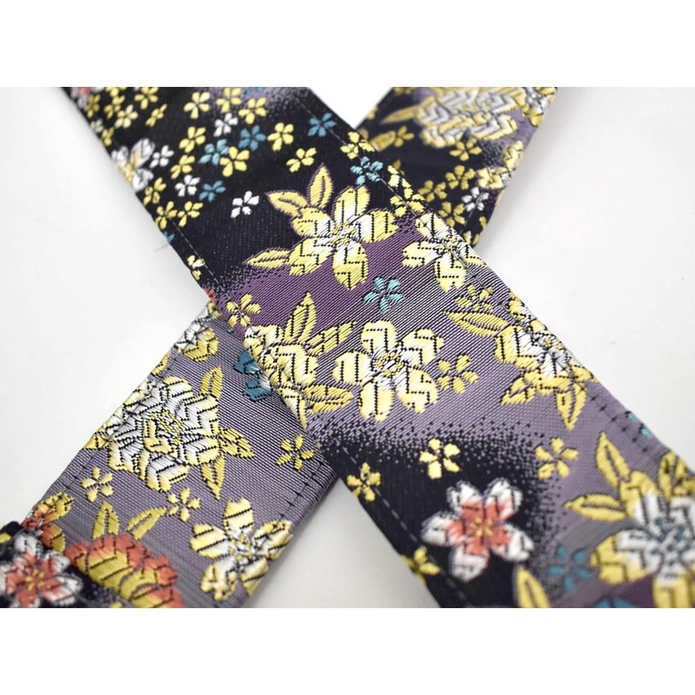 Harmonics J Guitar Strap Nishijin Weave Gold Brocade Fabric Full Length 810–1410mm Blurred Cherry Blossom Dark Blue No3 BK