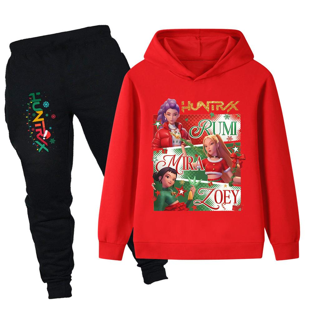 PB1264 Kinder Jungen Mädchen Kpop Mira Zoey Rumi Weihnachten Druck Langarm Kapuzenpullover Hose Hosen Kleidung Sets