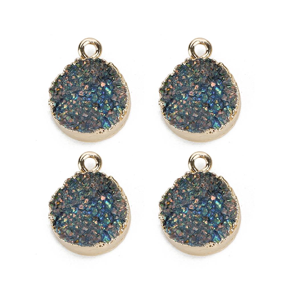 5pcs/Lot 13.5mm Druzy Quartz Resin Stone Charms For Jewelry Making Round Crystal Geode Small Charms Pendant DIY Bracelet