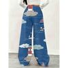 Nautical-themed Printed Women's Loose Sweatpants with Sailboat, Lighthouse and Cloud Patterns