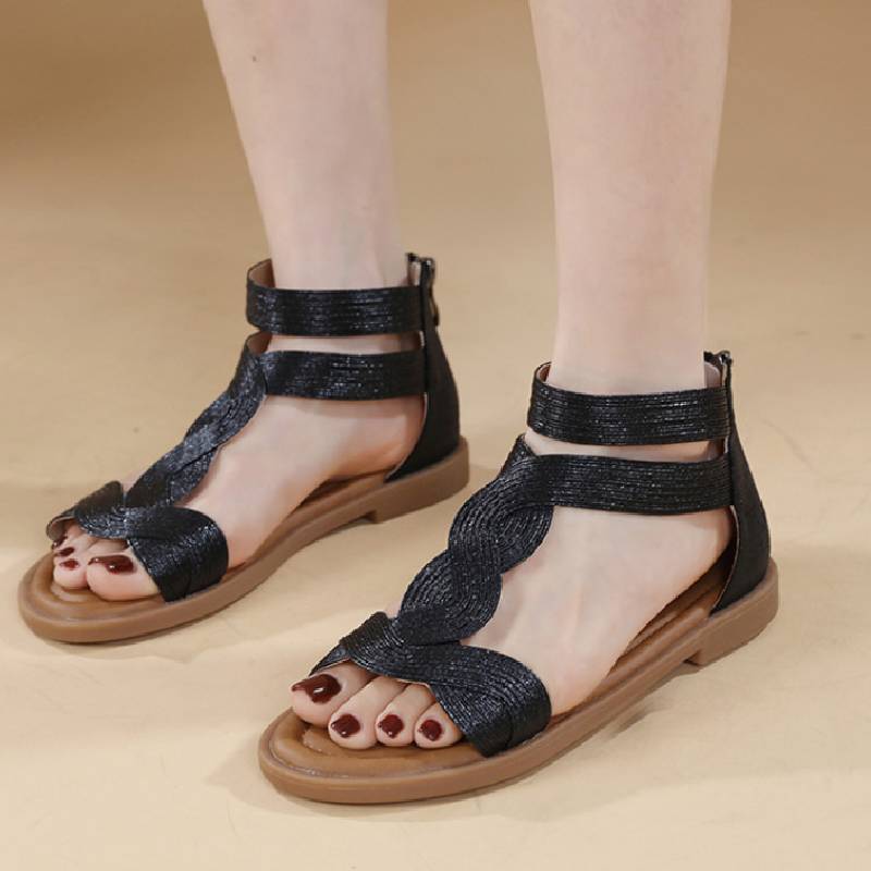 Åpen Tå Tykksåle Myk Såle Kryssede Romerske Sandaler Fasjonable Allsidige Casual Komfortable Pustende Etnisk Stil Bøhmisk