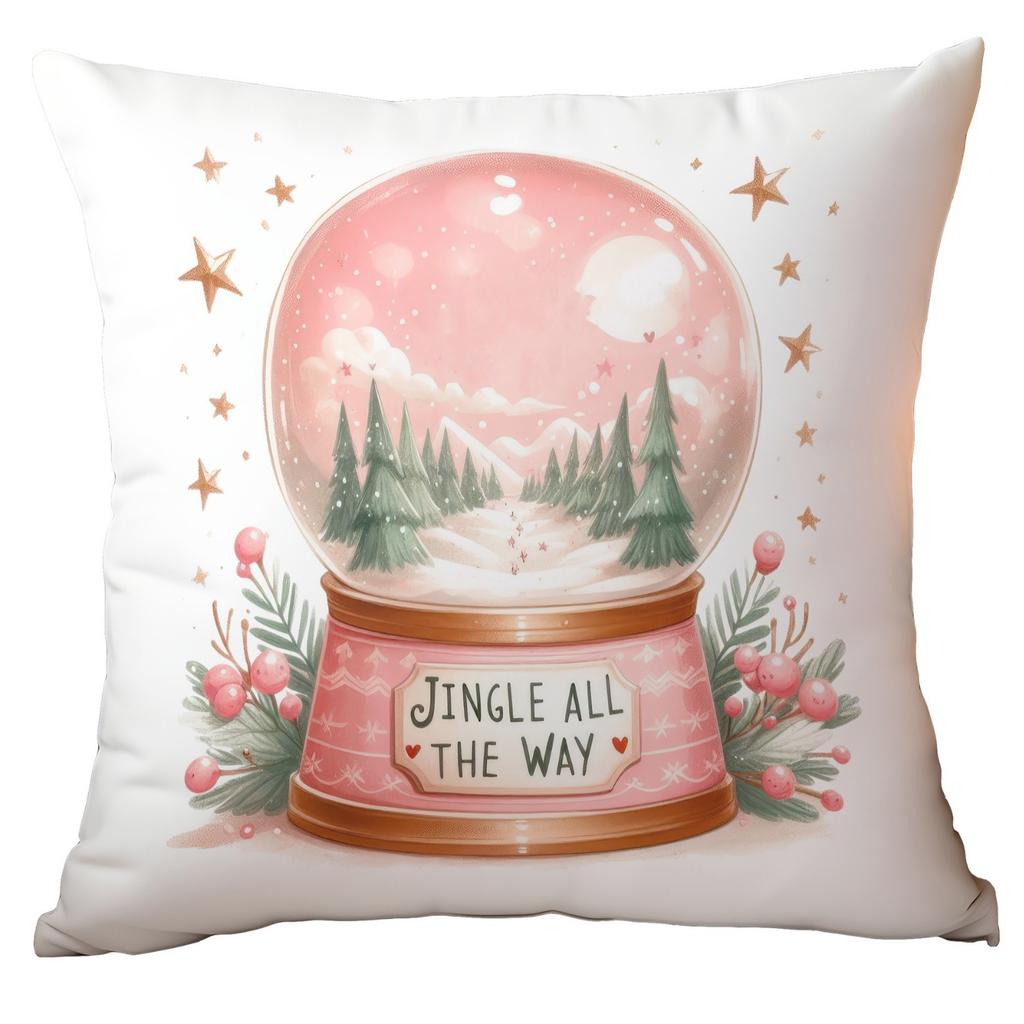 Christmas Pink Snowman Short Plush Pillow Cover Car Printed Sofa Cushion Home Pillow Cover Premium Durable Quality