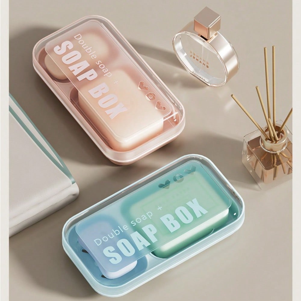 Double Grid Soap Box Drain Dormitory Incense Cover with Cover Light Luxury Bubble Double Layer Soap Dish