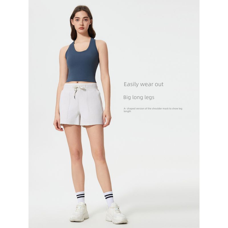 Lu Same Sports Shorts Women 2025 New Loose Casual Ice Feeling Breathable Waist Head Drawstring Fitness Yoga Shorts