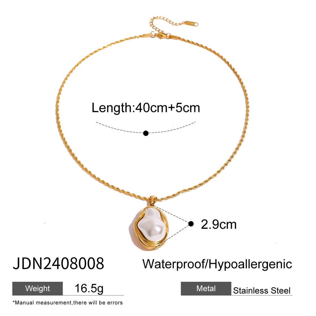 Jieding Stainless Steel Pearl Necklace & Pendant with Titanium Steel Ring and Stud Earrings Jewelry Set