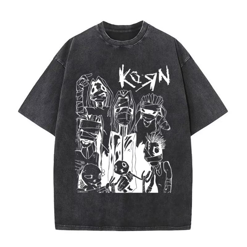 

Washed Vintage Rock Metal Band Korn Tshirts Unisex Women Hip Hop Oversized T Shirts Unisex Casual Cotton Tshirt Unisexs s Streetwear 2XL