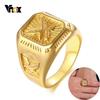 Vnox Chunky Mens Eagle Ring Gold Color Stainless Steel Square Top with Rays Signet Ring Heavy Animal Band