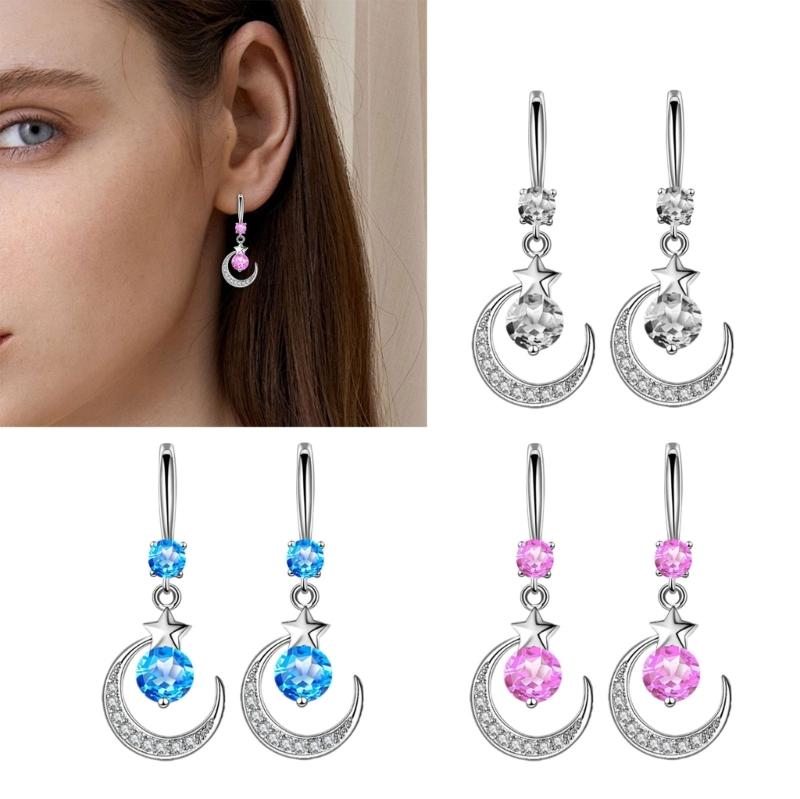 Drop Earrings Moon and Star Charm Earrings Girl Accessories Fashion Females Ear Jewelry Suitable for Party Daily Wear