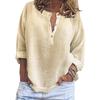Women Shirt V-Neck Long Sleeve Loose Fit Solid Color Blouse Buttons Half