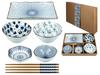 Sushi Set 4 Bowls Plate Chopsticks Complete Set of Dishes