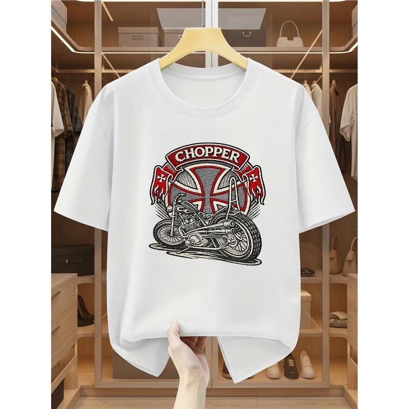 European sizes Men'S T-Shirt 100% with Chopper Motorcycle And Cross Graphic Print Comfortable Casual Short-Sleeved T-Shirt for Summer
