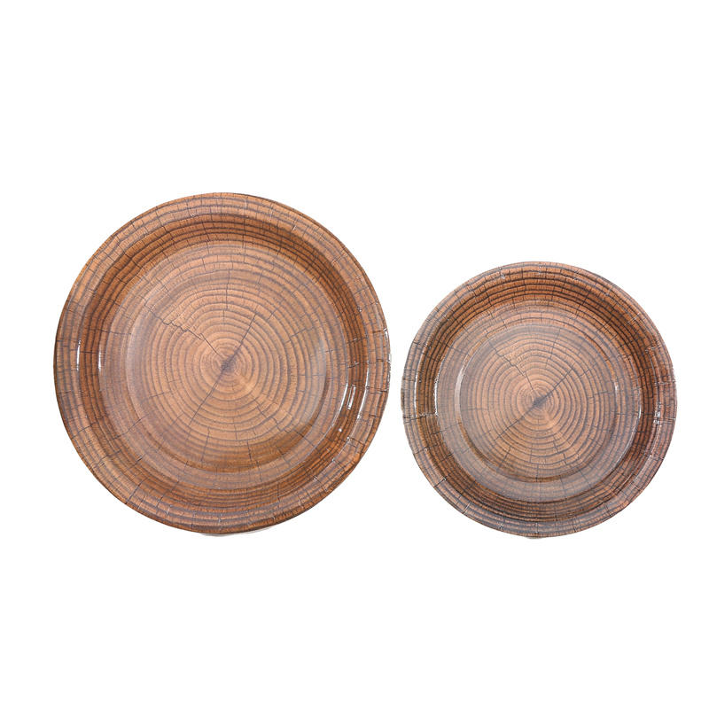 Natural Wood Grain Paper Plate Western Barn Themed Birthday Wedding Party Vintage Farmhouse Style Table Decor Supplies