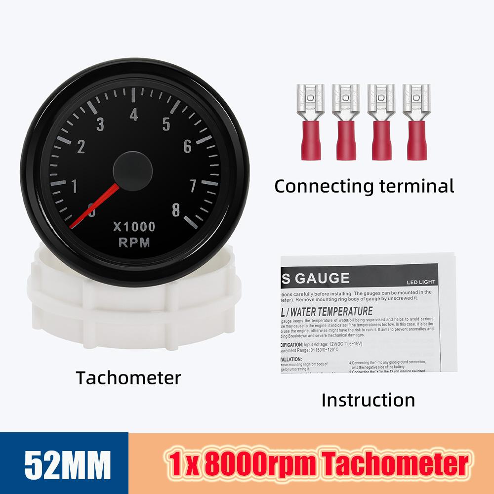 8000 RPM Car Tachometer 2" 52MM Tacho Meter Electrical Tachometer Gauge For 1-8 Cylinder Gasoline Engine Motor Auto 12V Pointer