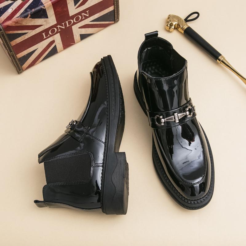 Fashion Fashion Elegantes Mens Ankle Boots New Trend Chelsea Boots Casual Leather High Top Shoes Male Metal Buckle Boats Business Shoes