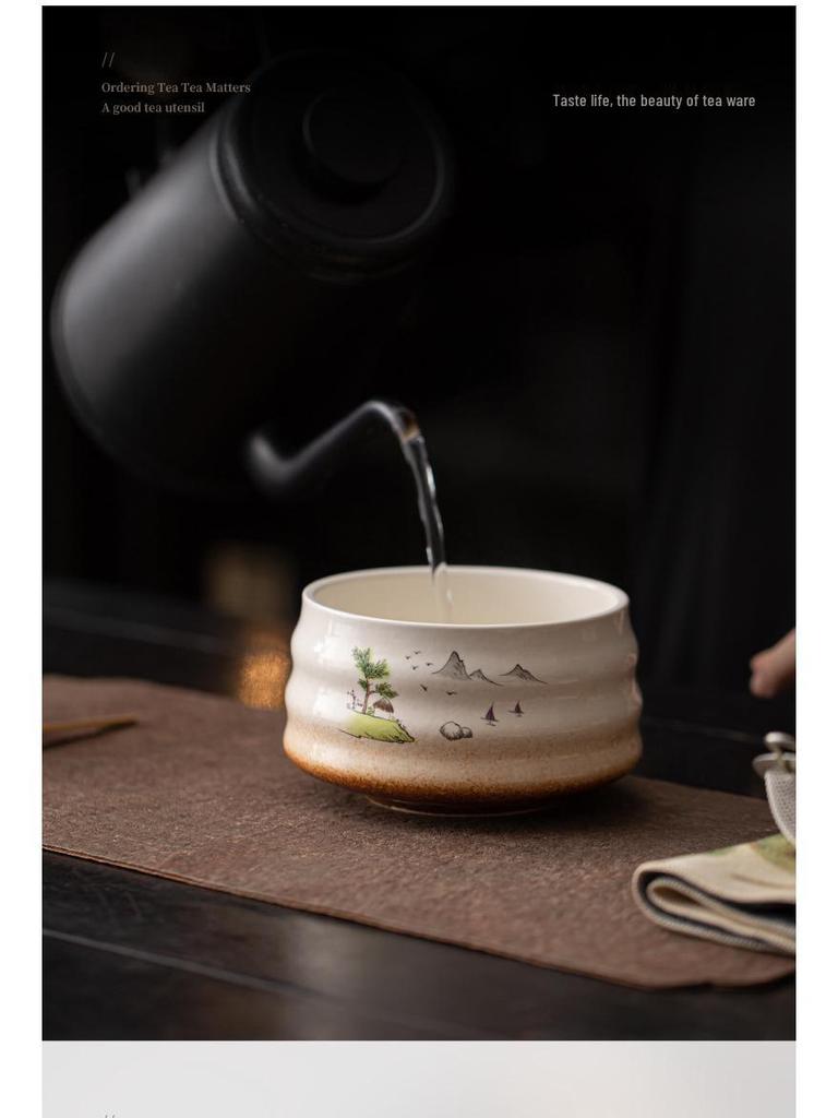 Japanese Ceramic Matcha Tea Set: Large Bowl, Whisk, Sieve, and Bamboo Whisk - 8 Pieces